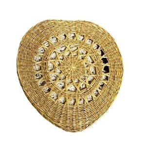 Wicker Rattan Heart Holder‎ 12 Hand Crocheted Coasters Vintage Farmhouse Boho